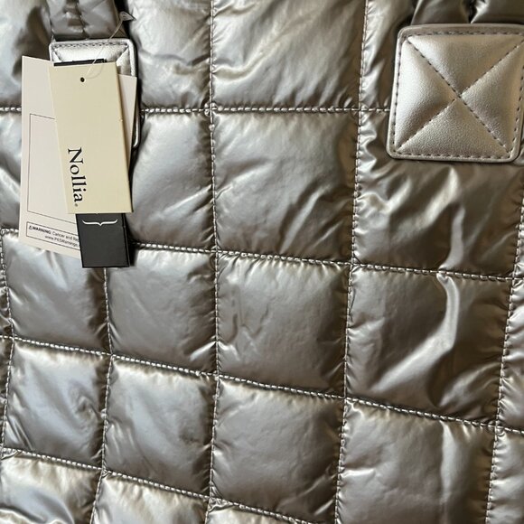 Quilted Puffer Tote - Shiny Silver - Double Handle- XL- Lightweight - NWT - Picture 7 of 9